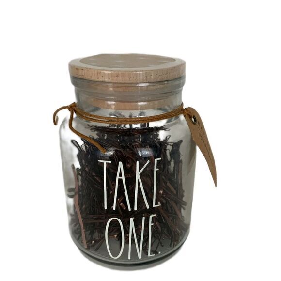 Rae Dunn Other - Rae Dunn Glass Jar “Take One” with Bobby Pins Wood Lid Bathroom / Vanity Decor